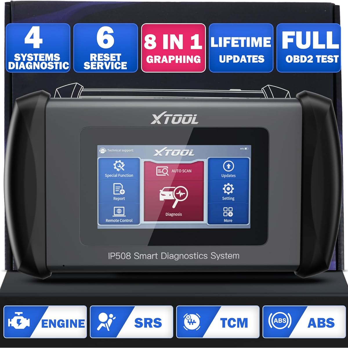 Xtool Inplus IP508 OBD2 Scanner ABS SRS Transmission Engine Code Leader Diagnosis Scan Tool 6 Reset Service Oil/EPB/SAS/BMS/Throttle Reset/ABS Breeding Full OBDII Diagnosis Free Updated