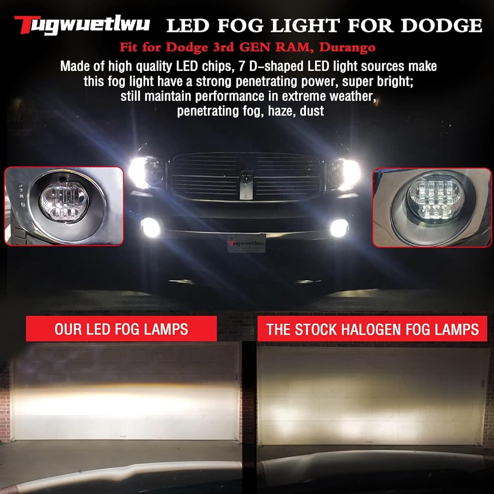 TUGWUETLWU LED Fog Light Dodge 3rd GAM 1500 2002-2008 RAM 2500/3500 DODGE DURANGO Pickup Track replacement Fog Lamp 2005 2005 2007 2007