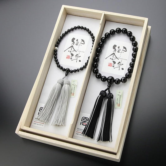 Nenju dot com ≪Paired Prayer Beads≫ Prayer beads for men (22 beads, onyx, pure silk 2-color tassels), mala beads for women (approximately 7 mm, onyx freshwater pearls, pure silk 2-color tassels) Pair set Kyoto prayer beads Prayer beads 2000500100086 Pray