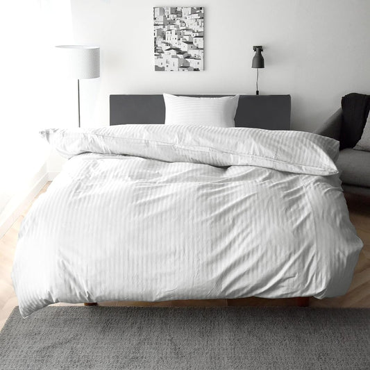 Made in Japan, Duvet Cover Set, Single, 3 Piece Set, Mite Resistant, 100% Cotton, Satin Stripe, 315 Pieces of High Density Fabric, Duvet Cover, Fitted Sheet, Pillowcase, Scandinavian, Stylish, Etoile (Single, Snow White)