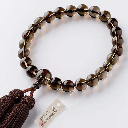 Buddhist altar store Takita Shoten Kyoto prayer beads for men, brown crystal, 22 beads, pure silk head tassel, beads bag included Men's prayer beads that can be used by all sects, certificate included