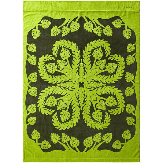 [Cathy Mom Island Style] Towel Blanket Single Hawaiian Quilt Pattern Mahalo Series Monstera Women's 86108512D Green Approx. Width 140cm x Height 190cm