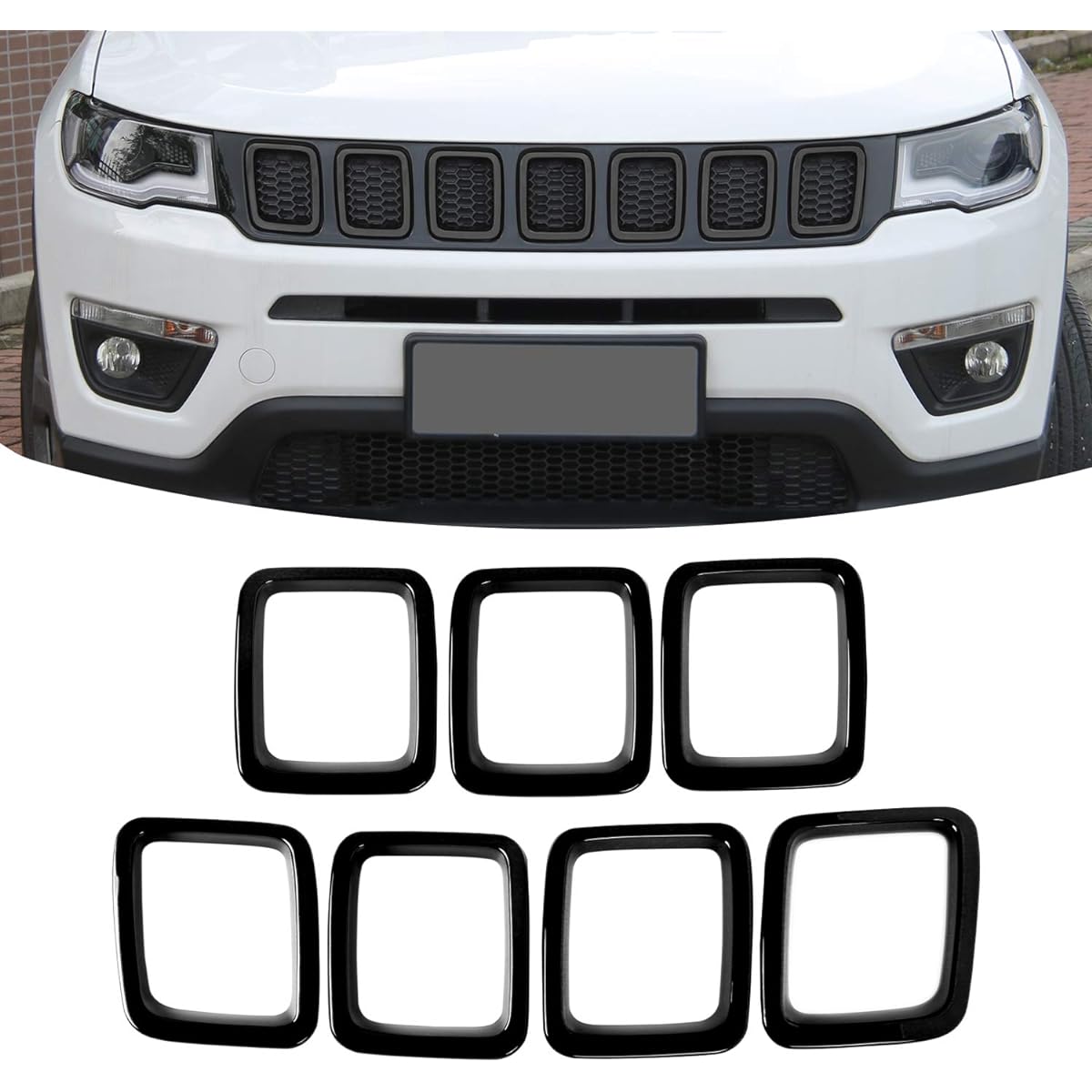 JECAR Grill Insert ABS Grill Cover Exterior Accessory Jeep Compass MP 2017 2019 Black for 2019