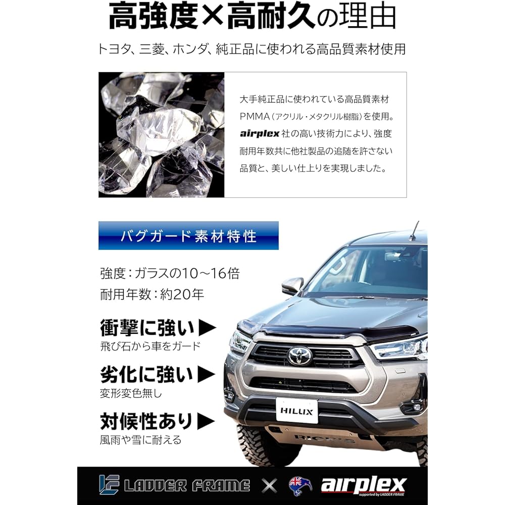 Airplex Toyota Hilux GUN125 Bug Guard, Late Insect Repellent, HILUX Smoke, Japanese Installation Instruction Manual Included