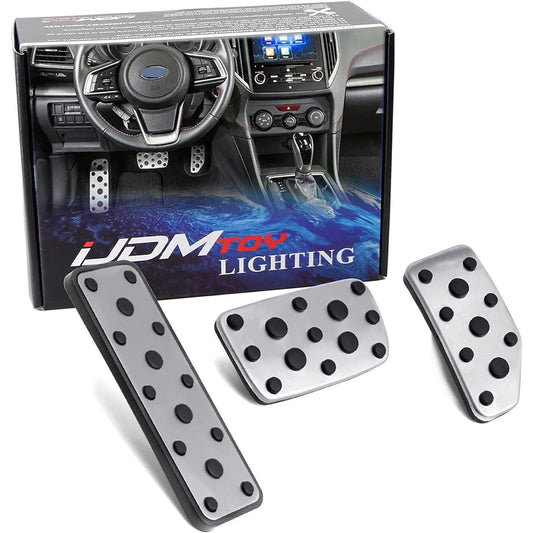 IJDMTOY Track Design Silver Aluminum Fut Pedal Cover 3 Points Set Subaru Impreza Outback Clostrek XV With Automatic Transmission