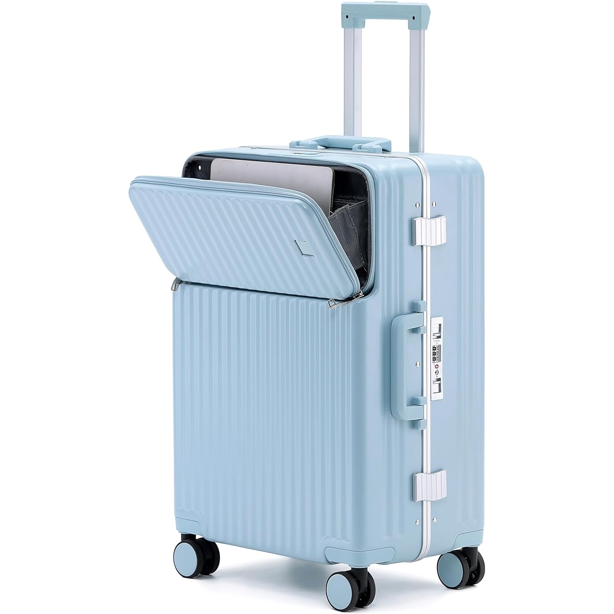 [JOORTI] Suitcase Carry Case Front Open Carry Bag Carry-on Front Pocket Ultra Light Zipper Top Open Multiple Storage Pockets Popular Quiet TSA Lock for Travel Business 688 (S Size (40.5L/Carry-on), Blue)