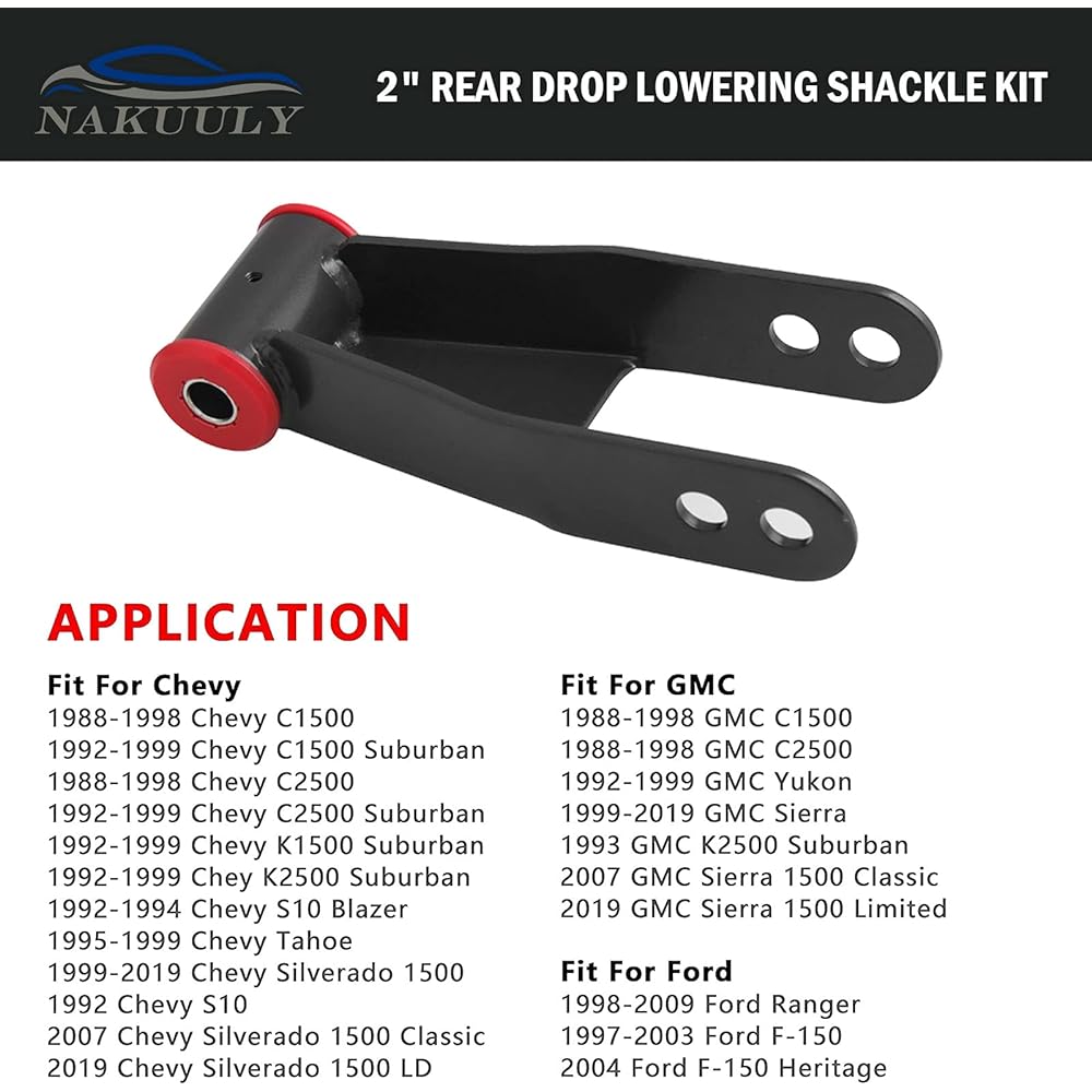 2-inch rear drop lowering shackle suspension kit 1988-1998 Chevrolet & GMC C1500/C2500 1988-2019 Silvarard Sierra 1500 Replacement # 410520