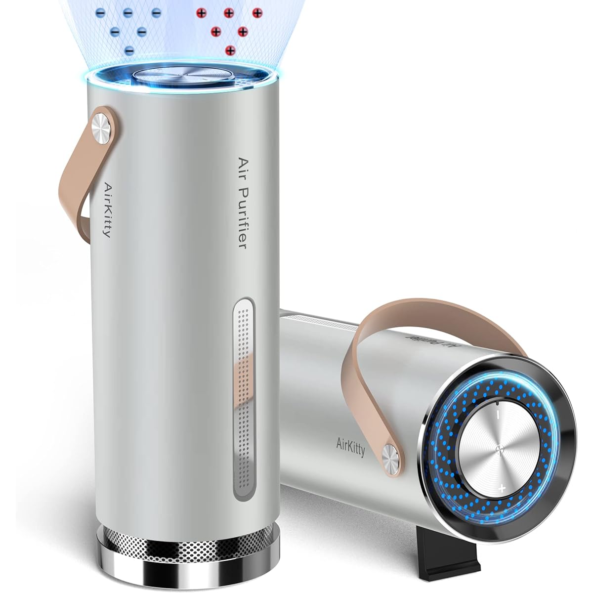 Air Purifier Small, Plasmacluster, Photocatalyst, HEPA, U Light, 4 IN 1, Suitable for spaces such as in-car, bedroom, bathroom, kitchen, etc. It has a filter that helps remove dust, and other particles from the air. This purifier is also quiet and energy