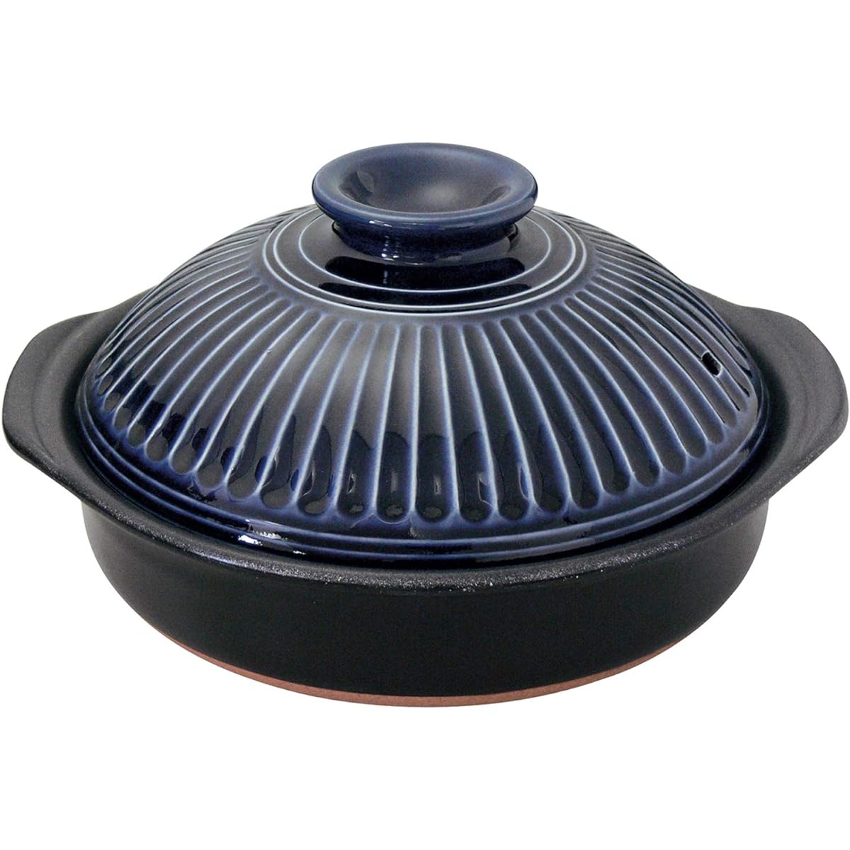 Ginpo Pottery Earthen Pot IH Compatible Open Fireable Kikuka Ruri No. 8 For 2-3 People Banko Ware Made in Japan 2080-1854