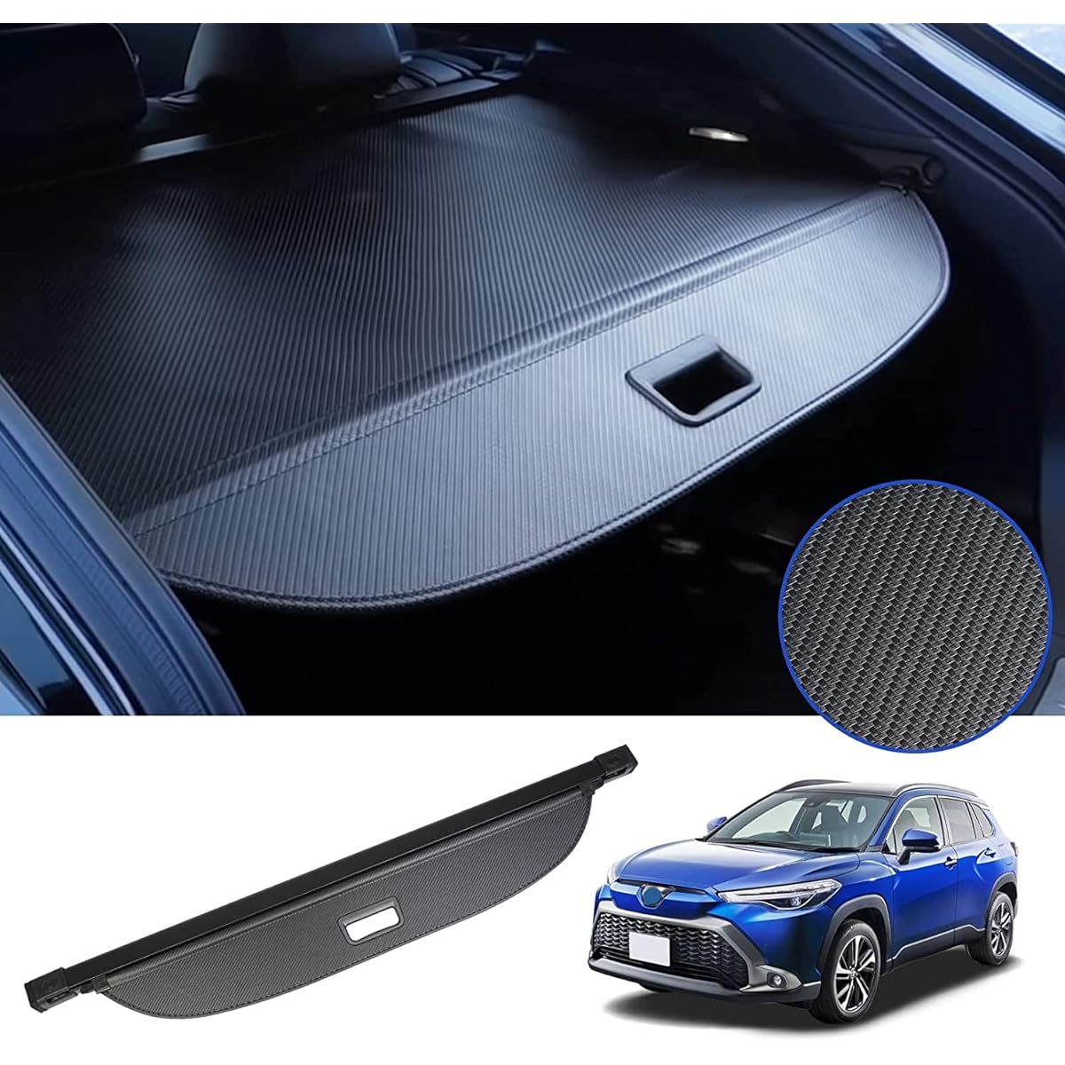 BUYFULL Toyota Corolla Cross Tonneau Cover Luggage Storage Roll Shade Privacy Anti-Theft Premium Interior Space Waterproof Handle Corolla Cross September 2021 ~ (Carbon Look Leather)