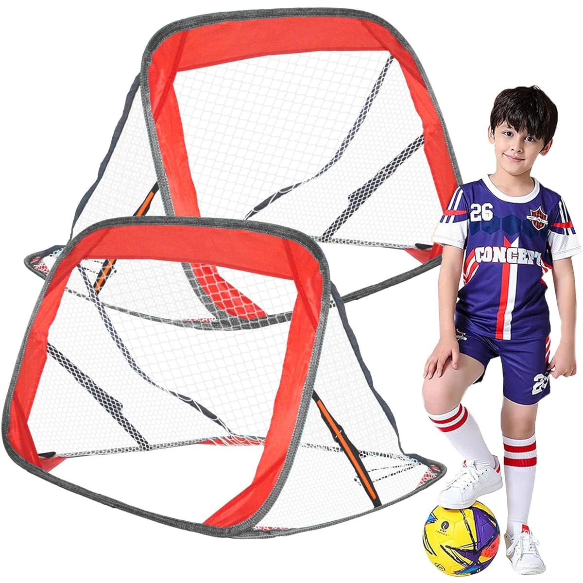 Children's Soccer Goal Kids Foldable Bag Included Futsal Set of 2 for Home Use Outdoor Indoor