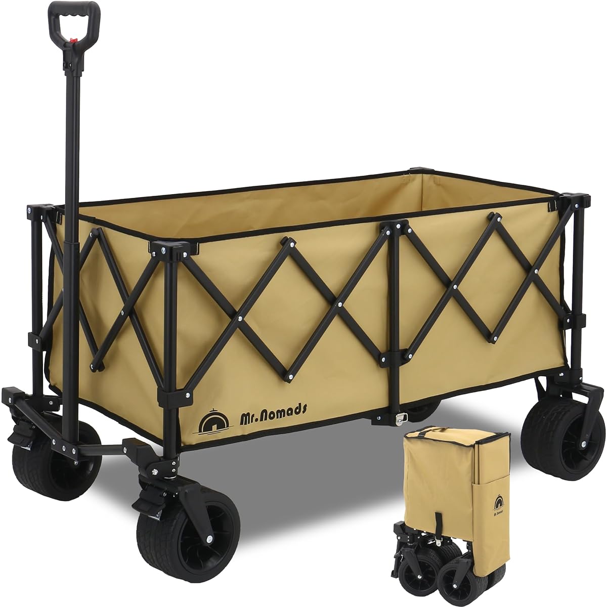 [MR. NOMADS] Carry Wagon 200L, Load Capacity 220kg, Large Tires, Freestanding Storage, Compact, One-Touch Convergence Type, Foldable, Outdoor Wagon, Carry Cart, Camping Cart, Construction Site Cart, 4 Wheels, Camping (KW003 Tan)