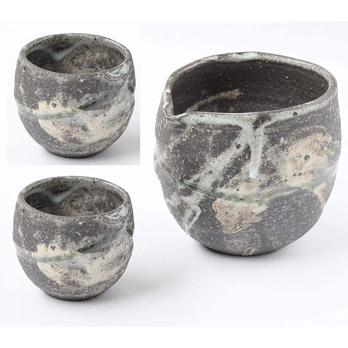 Shigaraki ware cold sake cup [Cirrus w918-02 (1 pouring vessel, 2 sake cups) set] Sake cup Tokkuri Sakazuki cup Cold sake Katakuchi Shigaraki ware Pottery Gift Present