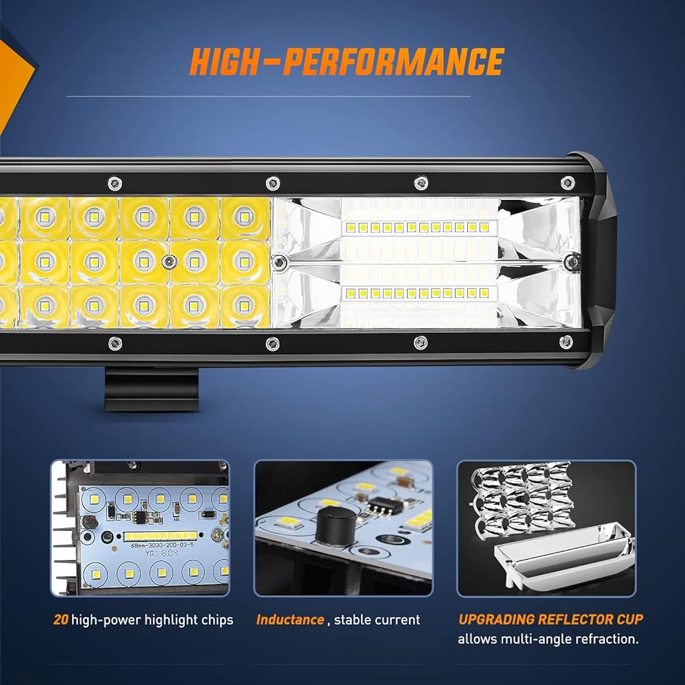 NILIGHT LED light bar 20 inch 288 W triple line flood spot combo beam LED bar DRIVING LIGHTS BOAD LIGHTS FOR Track, 2 -year warranty