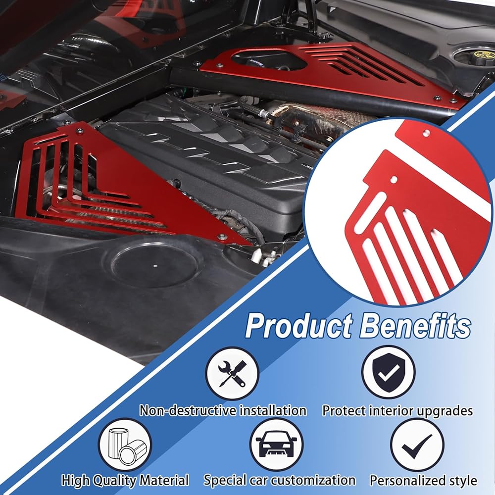 CHEAYAR Aluminum Alloy Rear Engine Cover Left and right Engine case Guard Protector Splash Shield Corvette C8 2020-2023 Compatible Engine Bay Panel Cover C8 Accessories (Red)