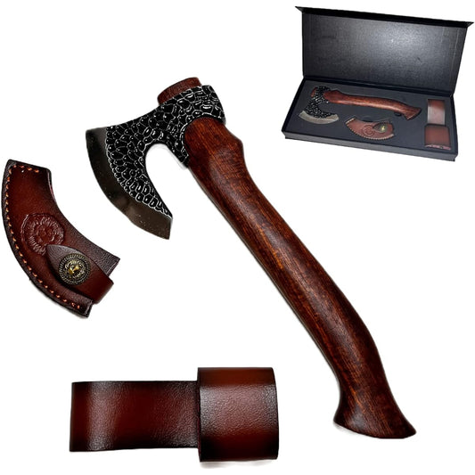SWAG GEAR Ax, Hatchet, Camping Ax, Hand Ax, Indian Hatchet, Made of High Quality Steel, Wood Chopping, Outdoor, Mountain Climbing Ax, Whetstone, Laser Leather, Protective Cover