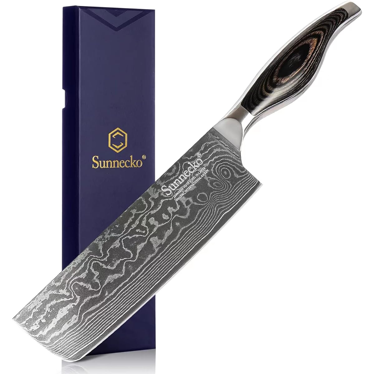 Sunnecko Knife Damascus 73 Layer Nakiri Knife Chinese Knife 180mm Kitchen Cuts Well for Home Use Double Edged Knife Stainless Steel Luxury Gift