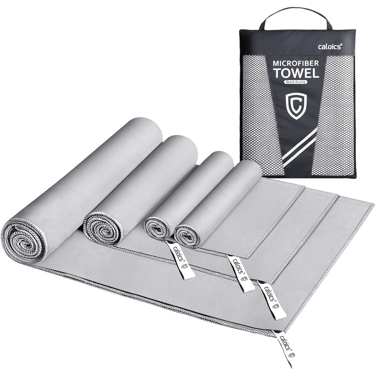 Caloics® Quick Drying Towel, Sports Towel, Gym Towel, 3 Types Set [4, 3, and 2-Piece Sets Available] Disaster Prevention Supplies, Storage Bag Included, Microfiber Bath Towel, Beach Towel, Travel Towel, Fade-proof, Odor Resistant, Super Quick Drying, Sup