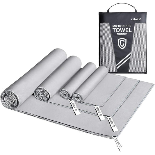 Caloics® Quick Drying Towel, Sports Towel, Gym Towel, 3 Types Set [4, 3, and 2-Piece Sets Available] Disaster Prevention Supplies, Storage Bag Included, Microfiber Bath Towel, Beach Towel, Travel Towel, Fade-proof, Odor Resistant, Super Quick Drying, Sup