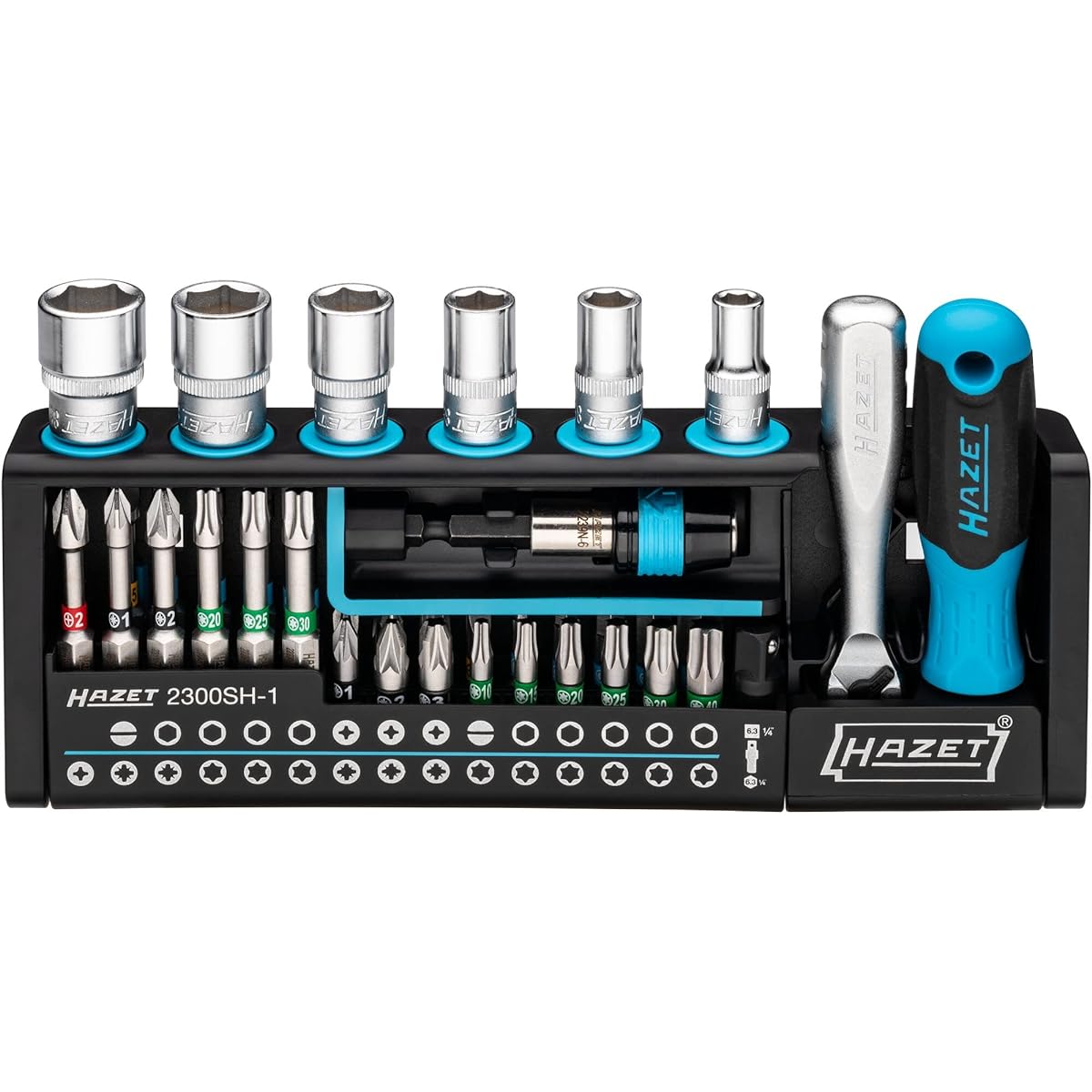 HAZET Smart Holder Tool Holder Tool Bit 39-Piece Set Drive: Hexagonal 6.3 (1/4 inch) Square 6.3 mm (1/4 inch) Compact [Japanese regular import product] 2300SH-1