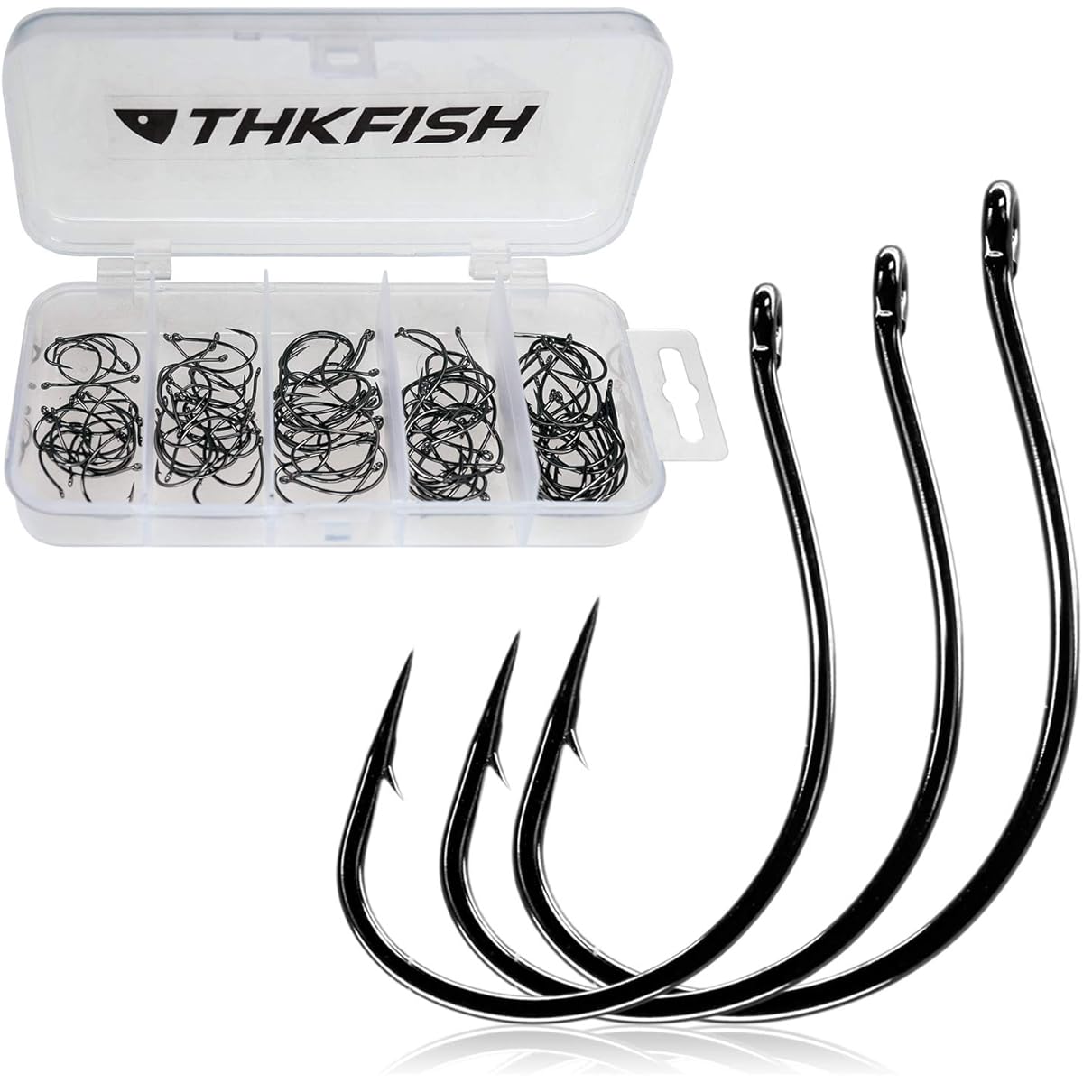 THKFISH 50pcs/100pcs Fishing Hooks Swordfish Salmon Red Snapper Fishing Hook DropShot Hook Offset Circle Hook for Fishing #3#2#1 1/0 2/0