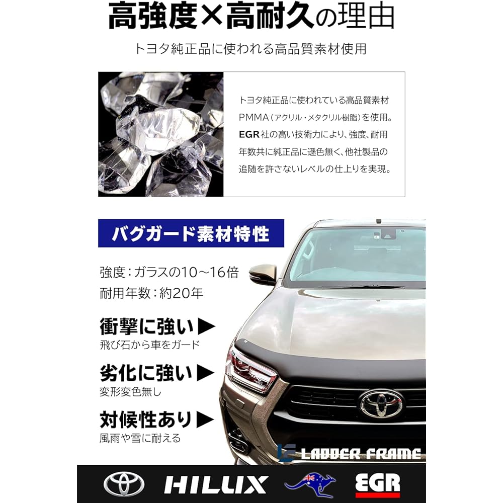 EGR Toyota Hilux GUN125 Bug Guard, Late Insect Repellent, HILUX, Matte Black, Japanese Installation Instruction Manual Included