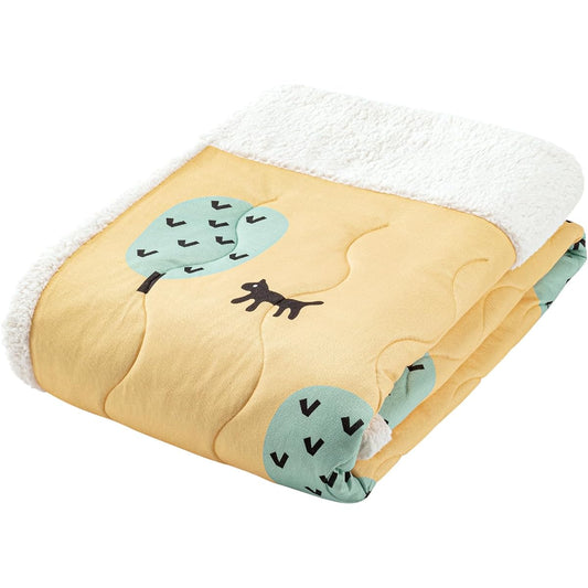 nishikawa [Nishikawa] Atsuko Matano Quilt Blanket Single Washable Fluffy Sheep Boa MT3653 Cat and Tree Yellow FE03903026