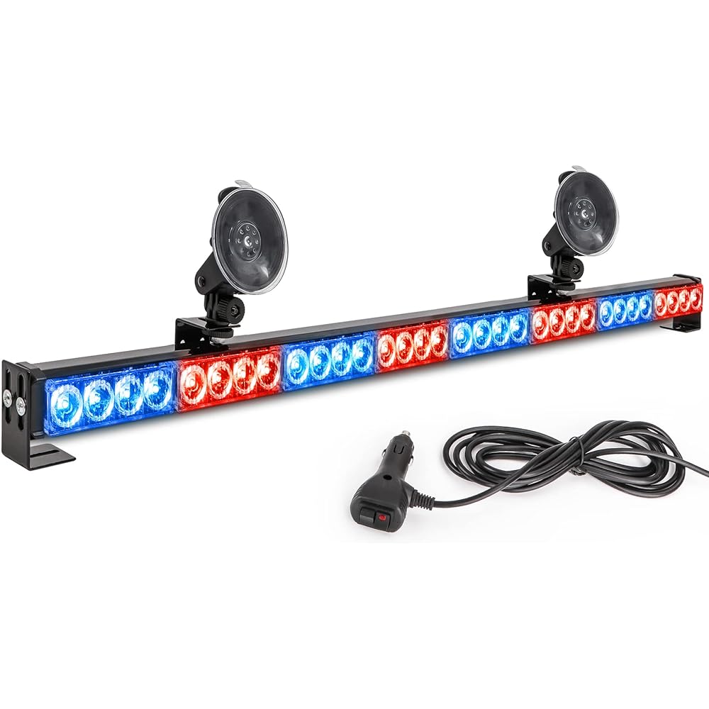 LED Warning Light 36 inch Police Emergency Strobe Bar 13 Flash Pattern 32 LED Traffic Advisor Vehicle Police Police Strobe Warning Flashed LED With Safety Light Sigar Lighter (35.5 inch Red/Blue)