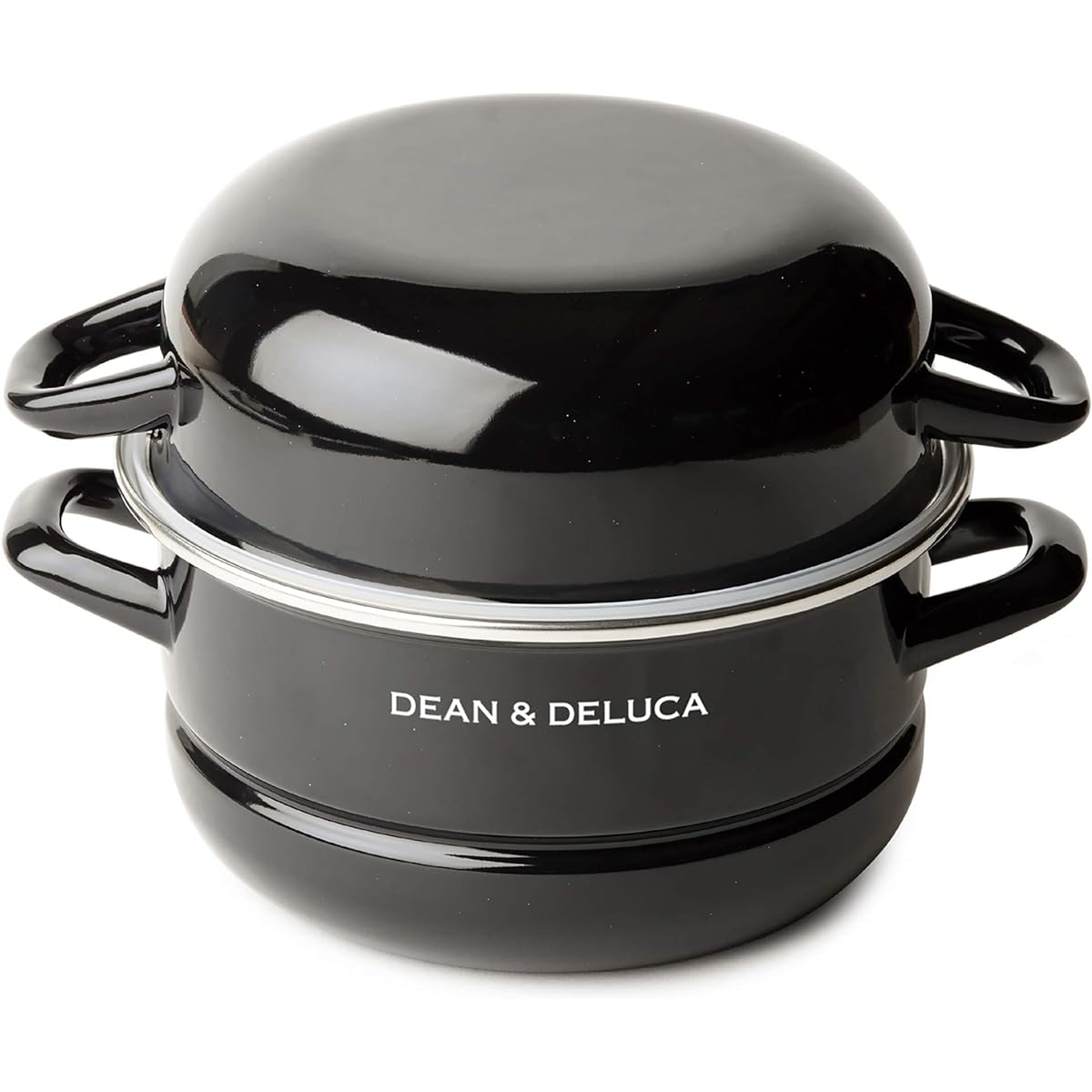 Dean & DeLuca Casserole L Black (18cm) Two-handed pot, lid can also be used as a shallow pot, enamel with silicone lid, open flame, diameter 18 x height 17cm