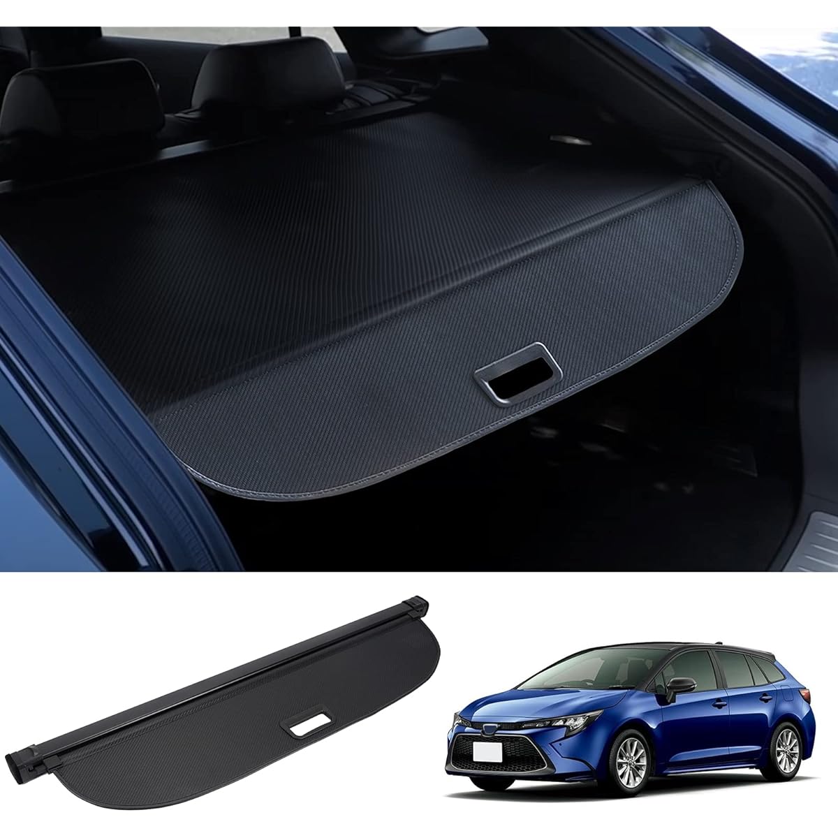 BUYFULL Toyota New Corolla Touring Tonneau Cover Luggage Storage Roll Shade Privacy Protection Anti-Theft Premium Interior Space Waterproof Handle Corolla Touring September 2019 ~ (Carbon-Look Leather)