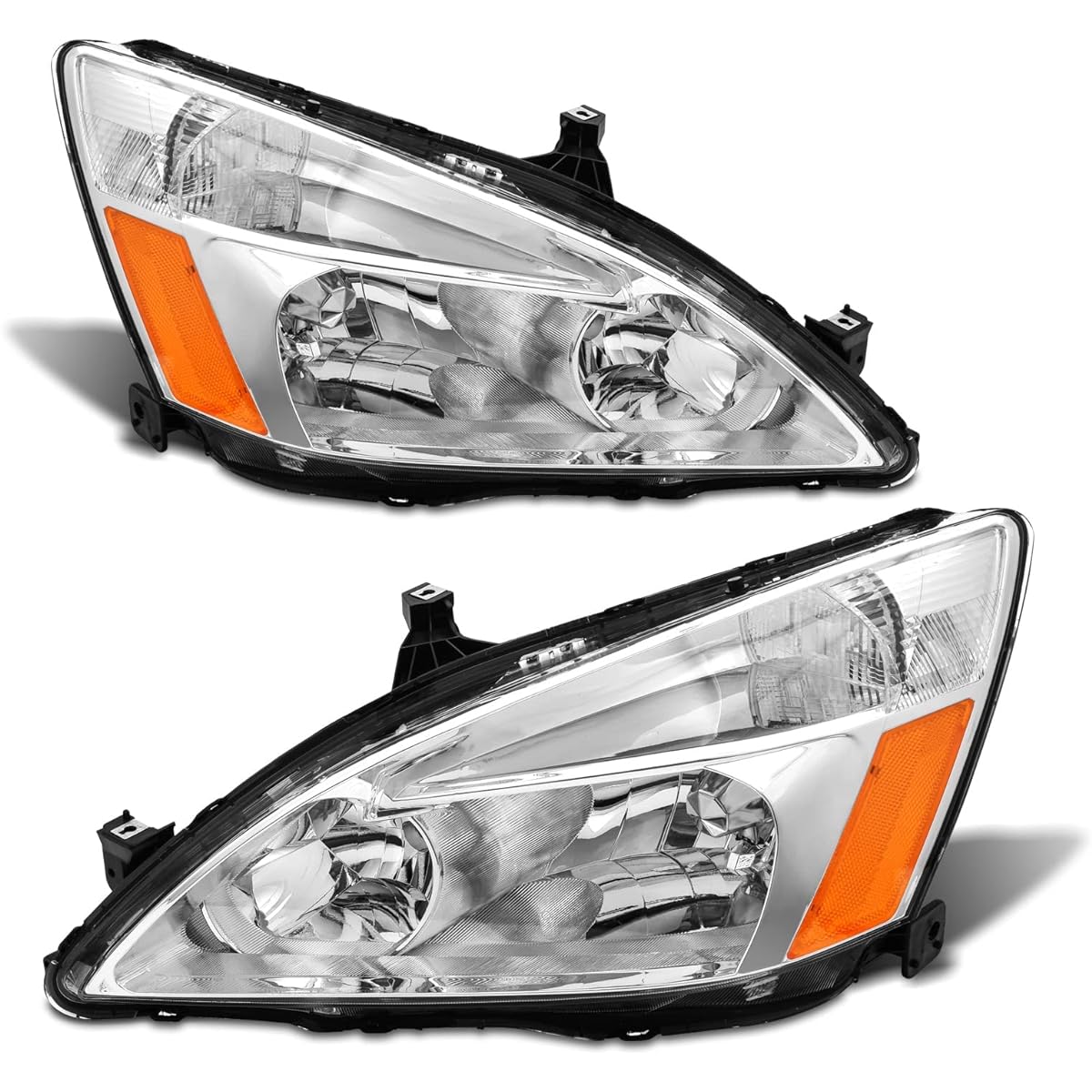 Adcarlights 2003 2005 2005 2006 2007 Accord Headlight Assemblies 2003-2007 Honda Accord 2/4DR Clear Lens Chrome Housing Amburid Flector with Headlamp replacement left and right pairs