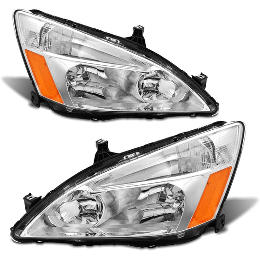 Adcarlights 2003 2005 2005 2006 2007 Accord Headlight Assemblies 2003-2007 Honda Accord 2/4DR Clear Lens Chrome Housing Amburid Flector with Headlamp replacement left and right pairs