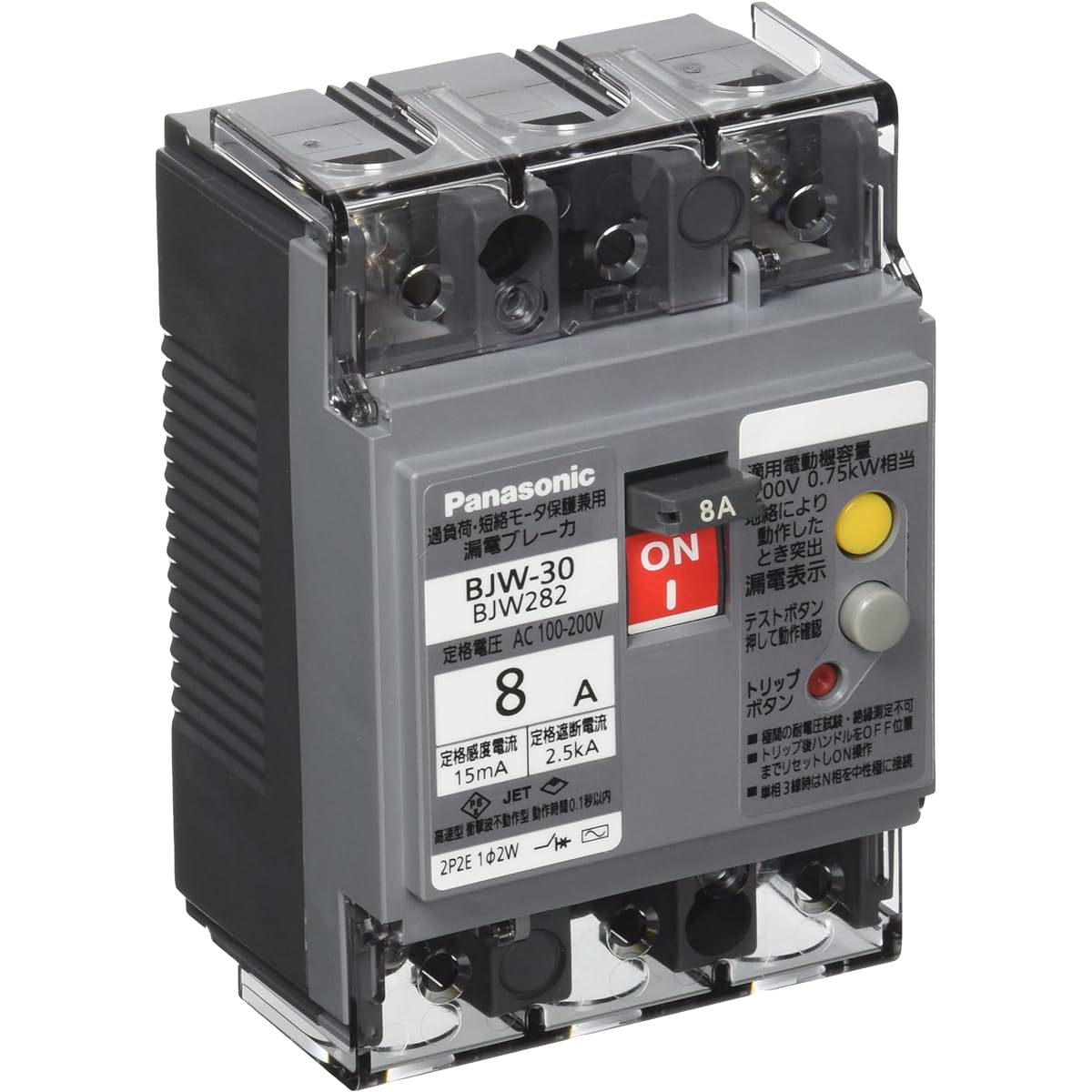 Panasonic Earth Leakage Breaker BJW-30 Type 2P2E with OC 8A 15mA Motor Protection BJW282