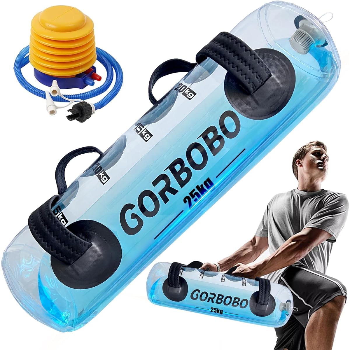 Water Bag Core Training 20kg/25kg/30kg/35kg Muscle Training Equipment Core Training Water Dumbbell Barbell with Foot Pump