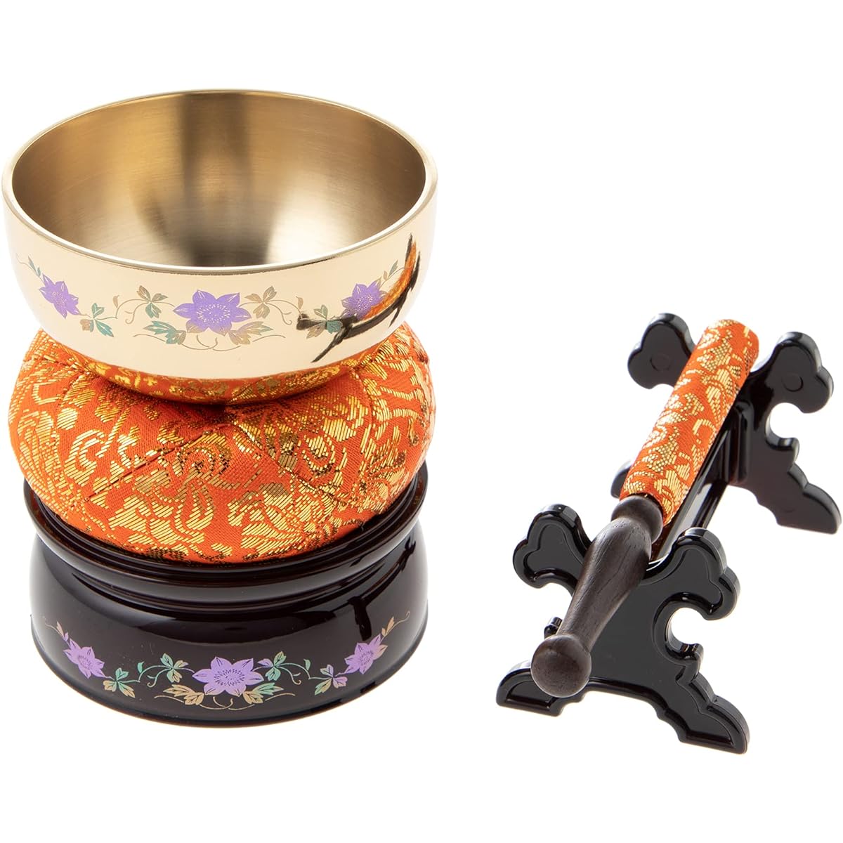 Simple Orin Set For prayers and memorial services at Buddhist altars, Buddhist altar accessories, Rin, Rin sticks, Rin stand, Rin futon, Rin stick stand set, modern Buddhist altar items, mini Buddhist altars, also for pets and memorial services, 5-piece