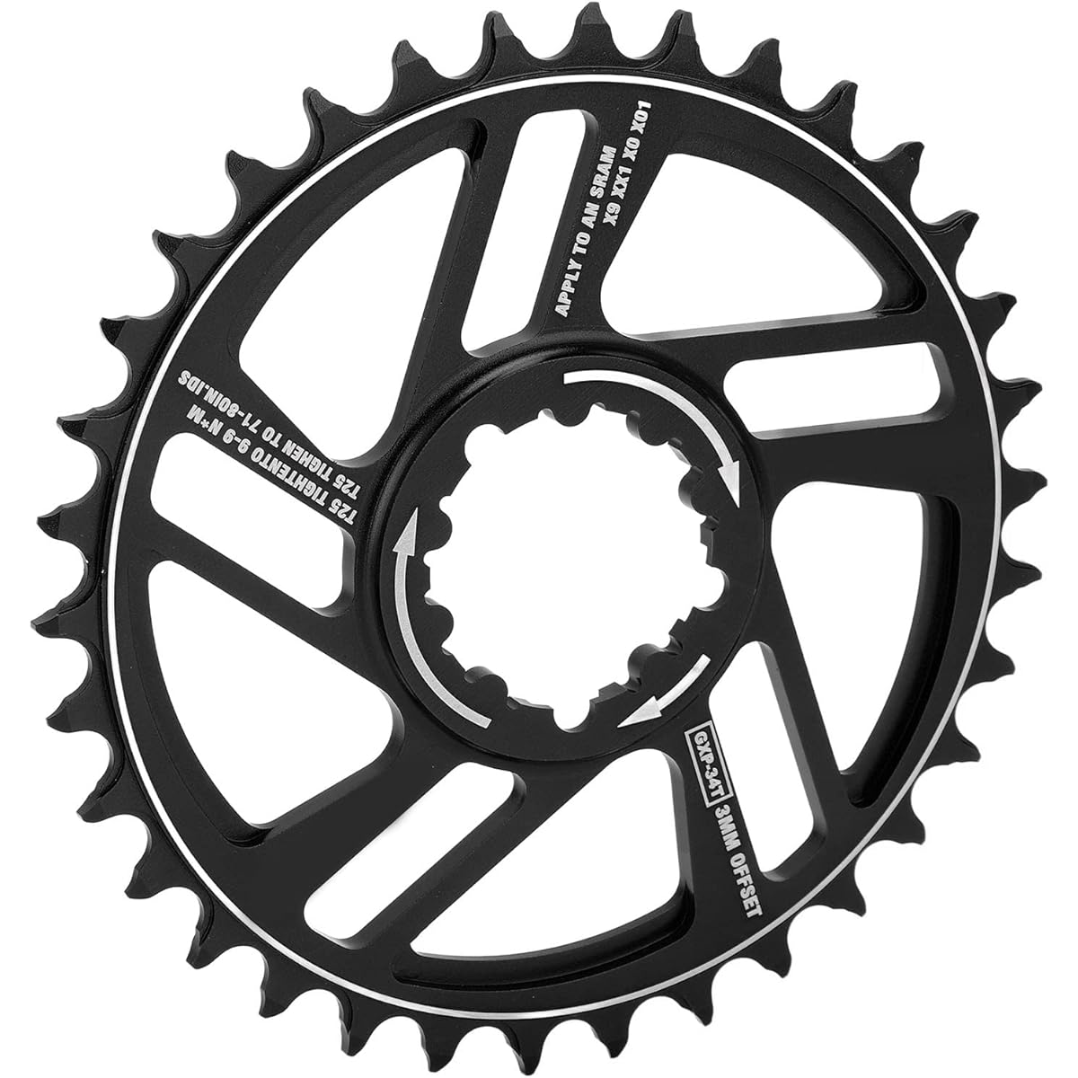 Direct Mount Chainring for GXP Chainring 34T Chainring Direct Mount Chain Loop with Positive and Negative Teeth 3mm Offset