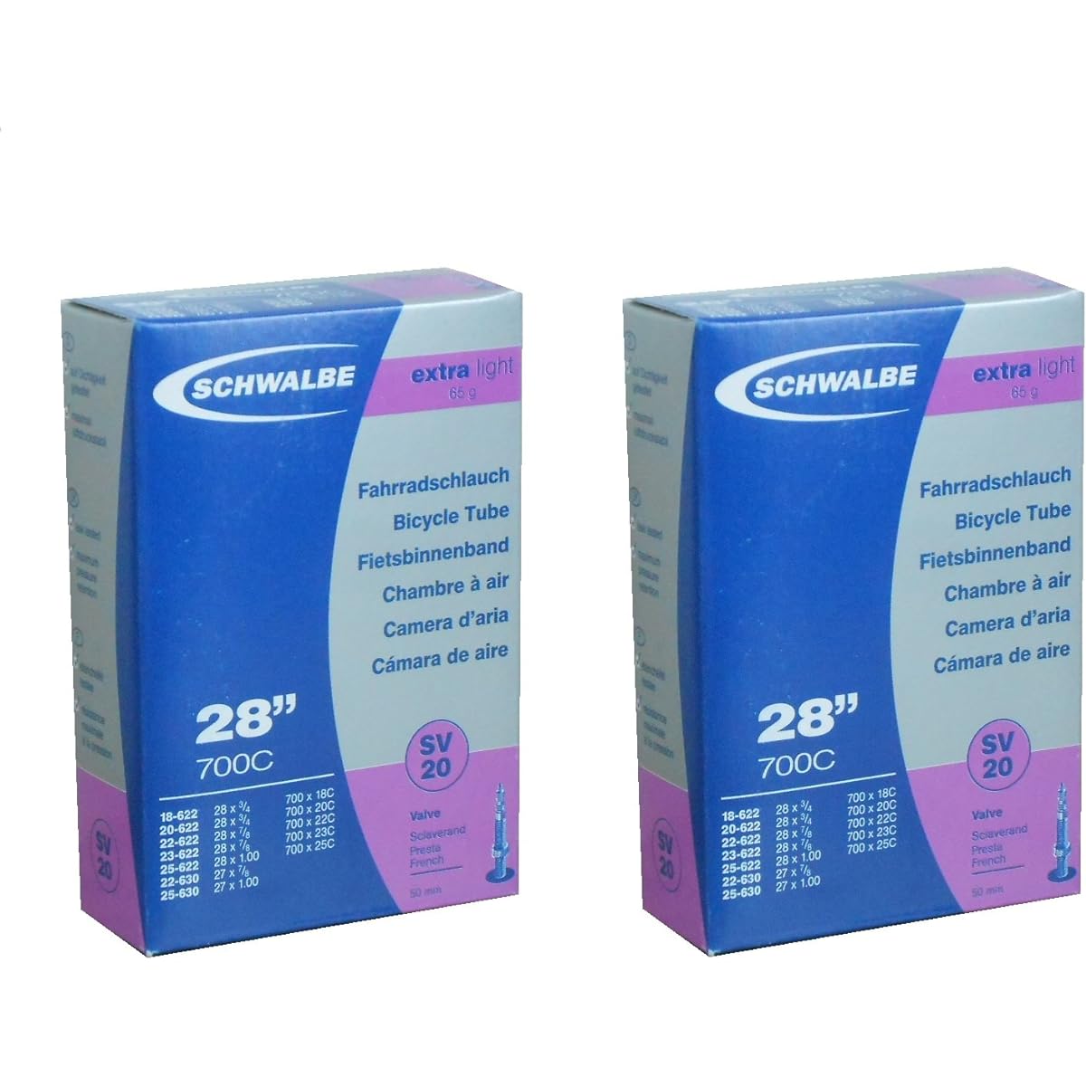 Set of 2 SCHWALBE 700×18/25C Lightweight Tube Presta Style 50mm Medium Long Valve 20SV-ML 65g [Parallel Import]