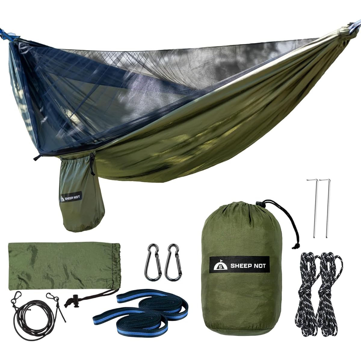 [Brand from Kobe] SheepNot Hammock [New Logo] Comes with Mosquito Net, Solo Camping, Mosquito Net with Rope, Easy, Insect Repellent, Comfortable, for 1-2 People, Lightweight, Carabiner, Storage Bag Included, Japanese Instruction Manual, Sheep Knot