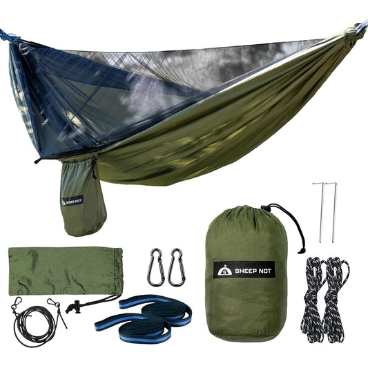 [Brand from Kobe] SheepNot Hammock [New Logo] Comes with Mosquito Net, Solo Camping, Mosquito Net with Rope, Easy, Insect Repellent, Comfortable, for 1-2 People, Lightweight, Carabiner, Storage Bag Included, Japanese Instruction Manual, Sheep Knot