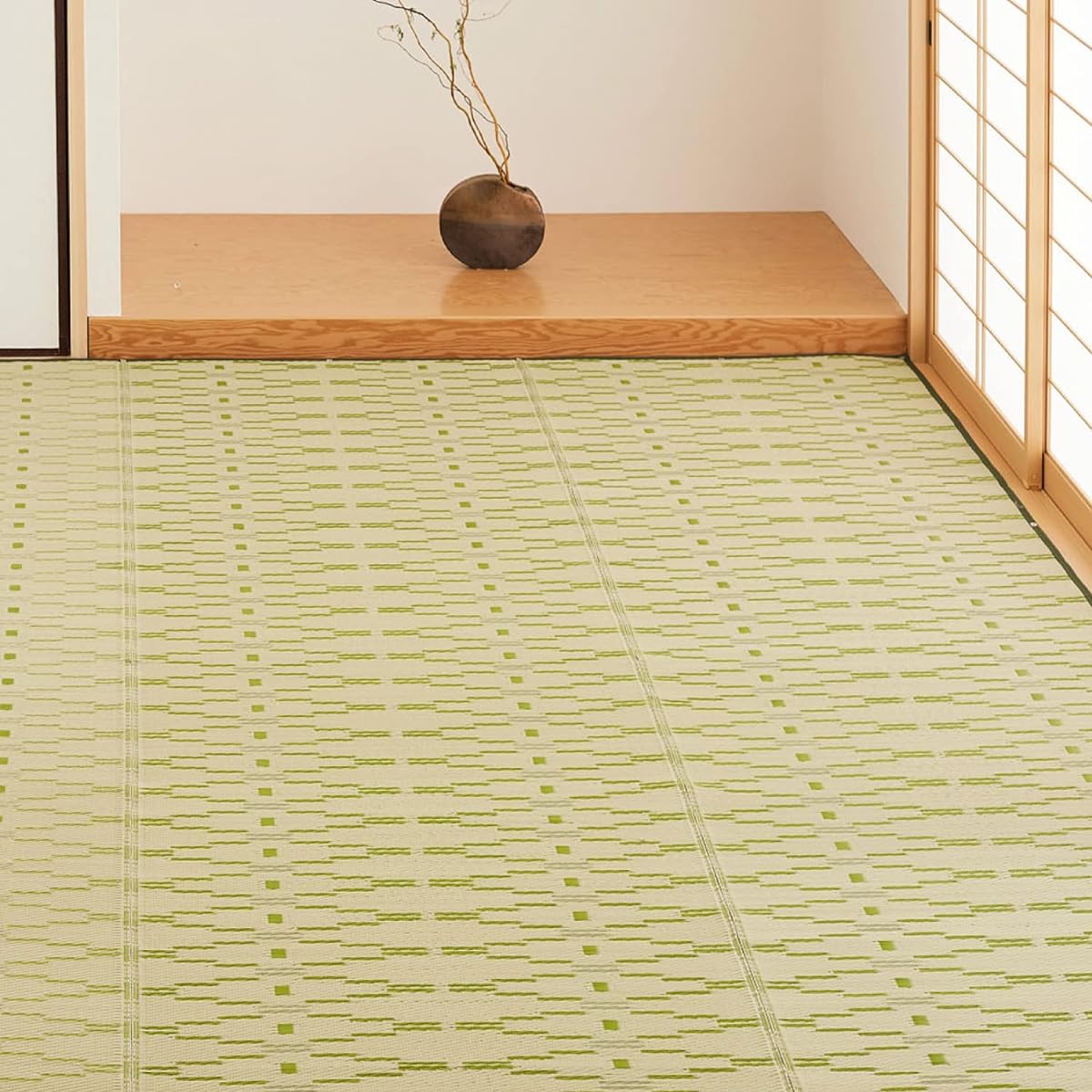 Hagiwara Rug, PP pattern overlay, flower mat, green, 8 tatami mats, rush style, washable "willow" (approx. 348 x 352 cm) 81947580