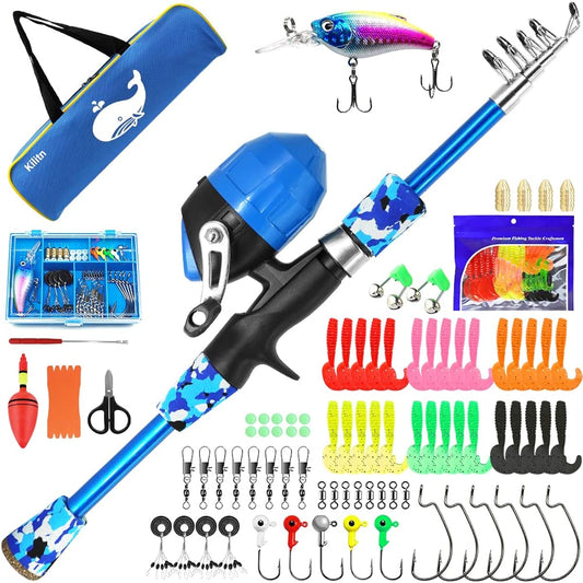 Kilitn Children's Fishing Set, Fishing Rod Set, Compact Rod, Telescoping Fishing Rod & Fishing Reel Set, Includes Fishing Tackle, Fishing Lure, Fishing Tackle Accessories Set, Storage Bag, River Fishing, Sea Fishing, Beginners, Introductory Rod Set