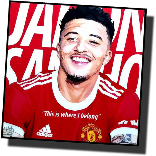 Famous Popart Gallery Jadon Sancho Manchester United Overseas Soccer Graphic Art Panel Wooden Wall Hanging Interior Poster