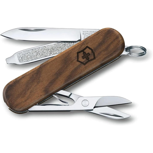 VICTORINOX Classic SD Wood Swiss Army Knife Multifunctional Knife Outdoor Camping Scissors with Flathead Screwdriver Equipped with Nail File Swiss Made Multi Tool with 5 Functions Small Compact Lightweight [Domestic Genuine Product] 0.6221.63