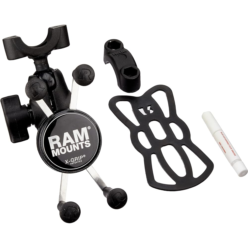 RAM MOUNTS Mount Set X Grip & Bar Mount Base (Short Arm) Bar Diameter 19mm-25.4mm for Smartphones Black RAM-B-408-75-1-A-UN7U