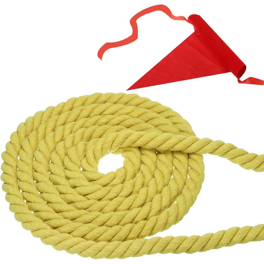 PATIKIL 20ft Tug of War Rope for Adults and Teens, 3 Braided Natural Cotton Rope with Flag for Yard Games and Team Building Activities, Yellow Color