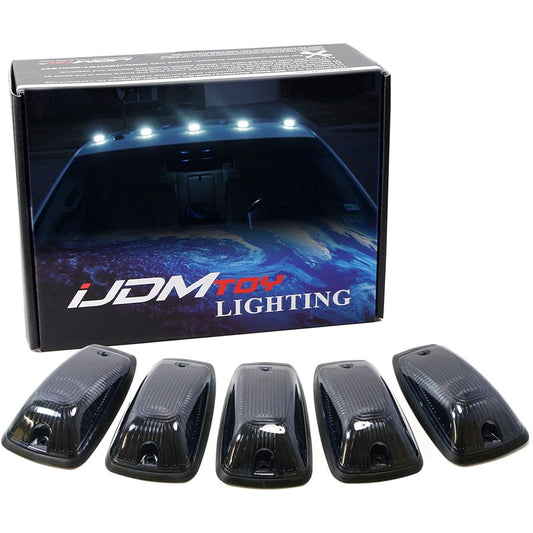 IJDMTOY Smoke Lens White LED Cab Roof Marker Running Lending Lending Lending Lending Landing Land Compatible 5 Piece Aero Dynamic Rapid File Roof Running Lightset
