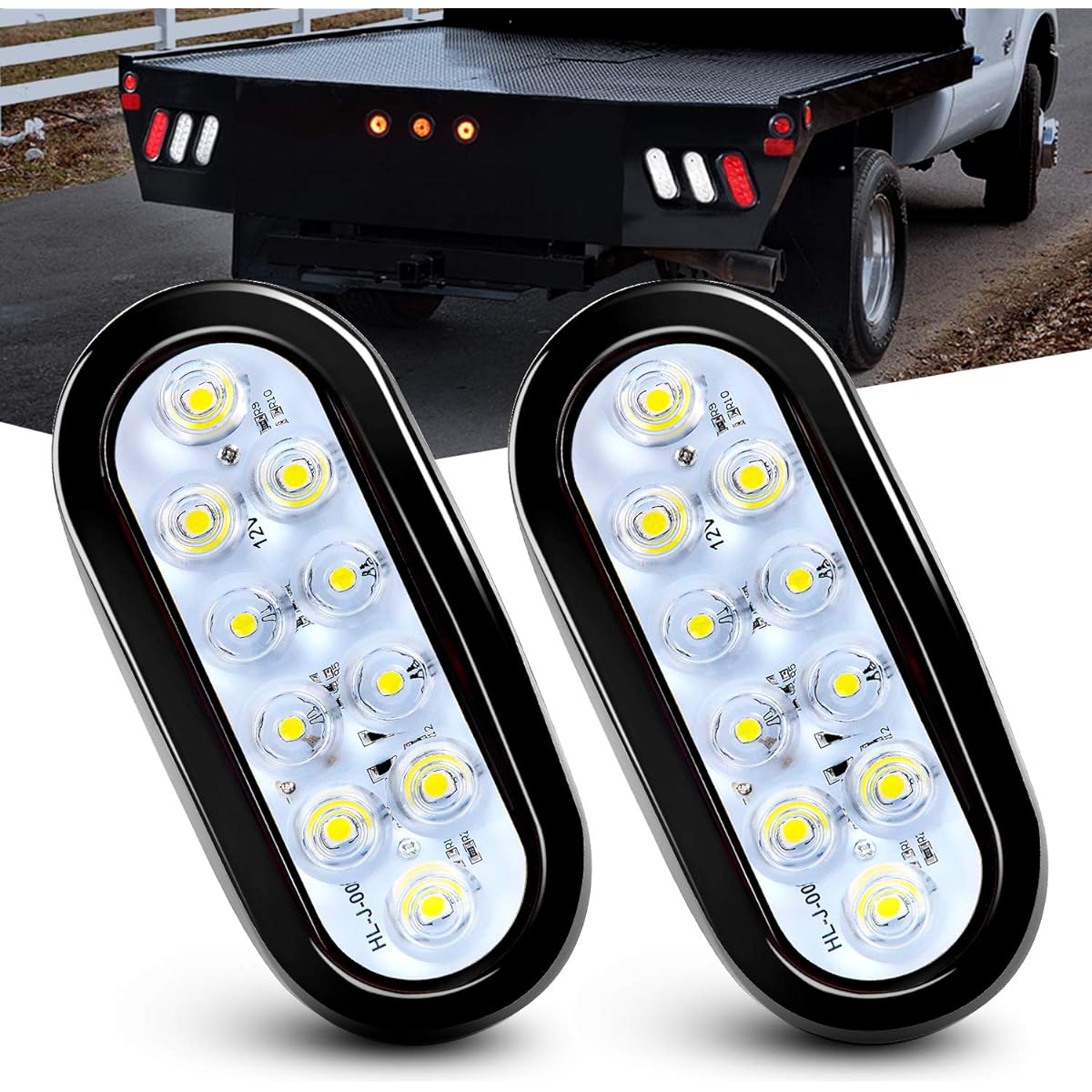 NILIGHT -TL -09 6 inch elliptical White LED Trailer Tail Light 2 LED 10 Flash Mount Gromet Plug IP67 Waterproof Reverse/Backup Trailer Light for Track Jeep