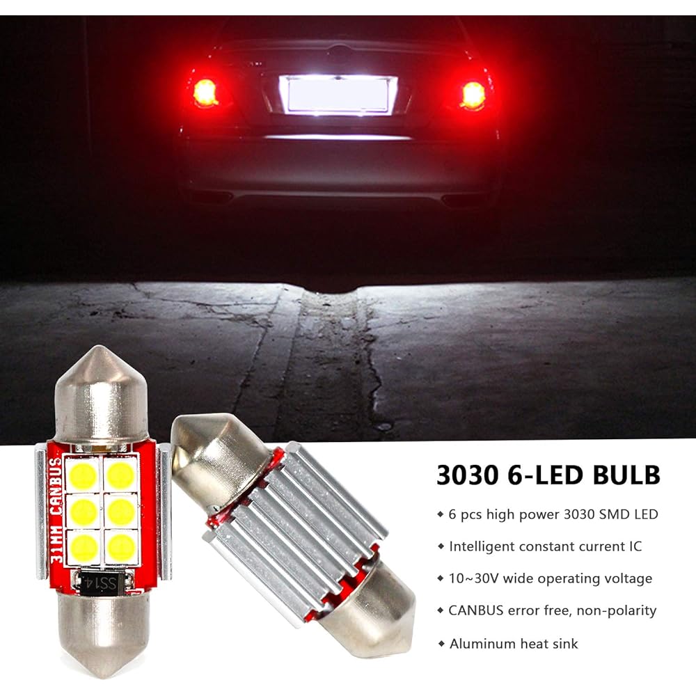 PHINLION Super Rubber DE3175 LED White Light Bulk 500 Lumen 3030 6-SMD Festival 1.25 inch 31mm DE3021 DE3021 LED bulb car Map Dome Cartesie Numbers Plate Light 4 Pack
