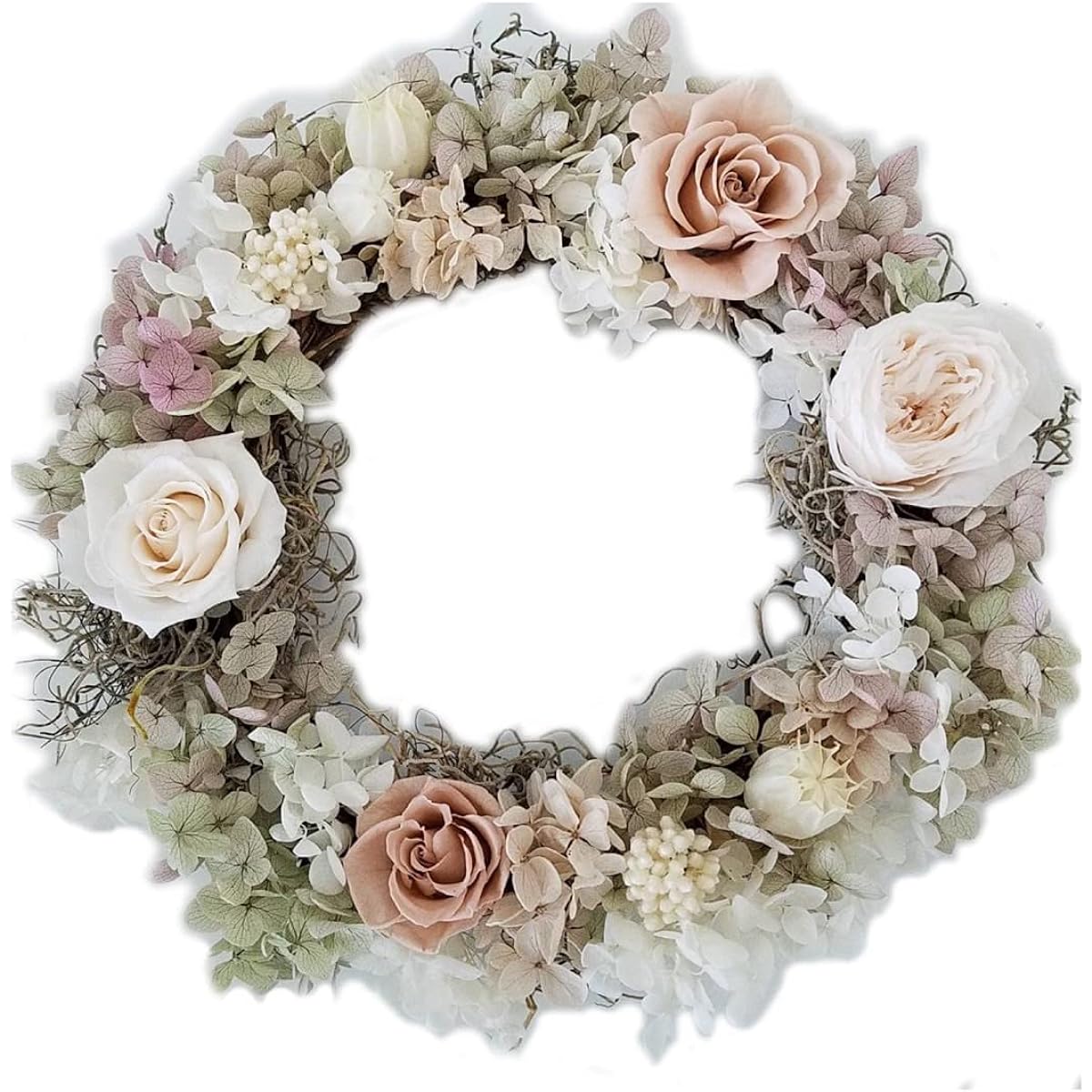 Lulu's French Antique Wreath Preserved Flower Dried Flower Natural Wreath Hydrangea Present Gift Interior Scandinavian Furniture Size: Diameter 25cm French Antique Wreath Lulu's-2466