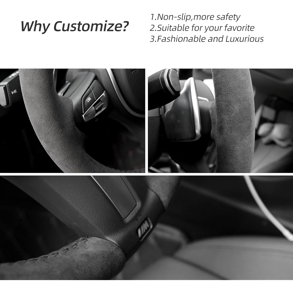 ALFANXI Hand -stitched Italian Alcantara Car Handle Cover Wrap BMW 2 3 5 5 6 Series M2 M2 M4 M5 M6 X2 X5 X5 M6 M Trim (Black Alcantara+No Stripes)